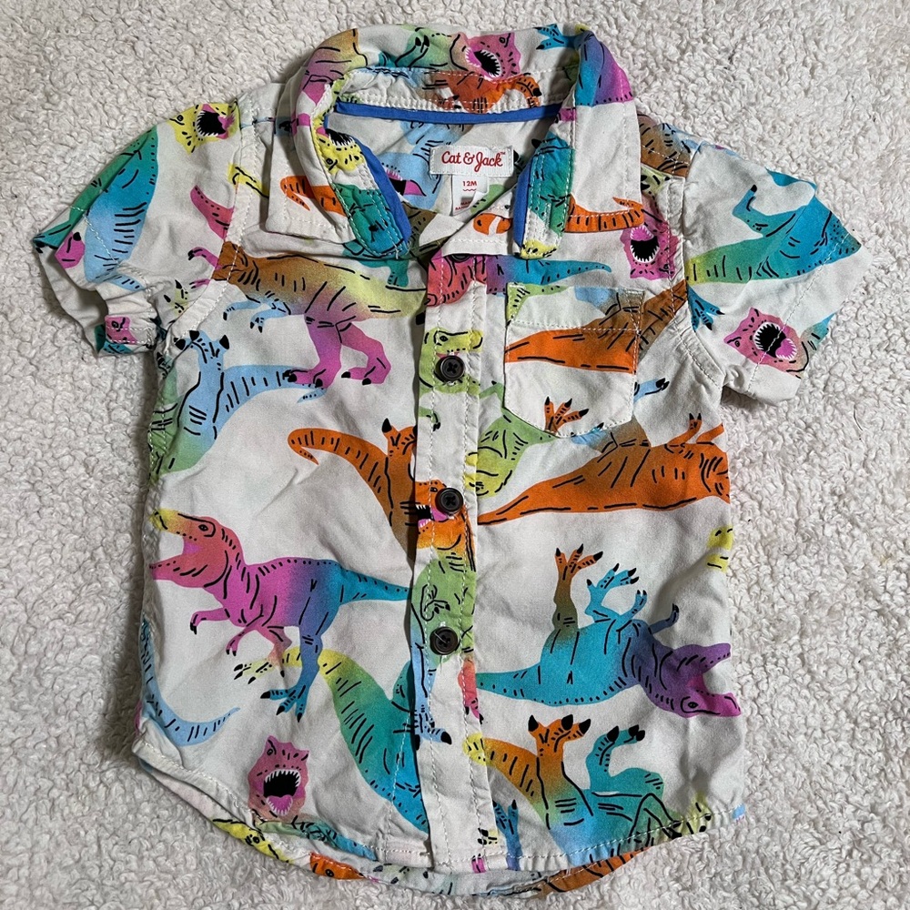 Cat & Jack Dinosaur Button Up 12 Months - Picture 1 of 3